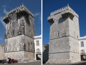 Aspecto geral da Torre antes e após a intervenção.